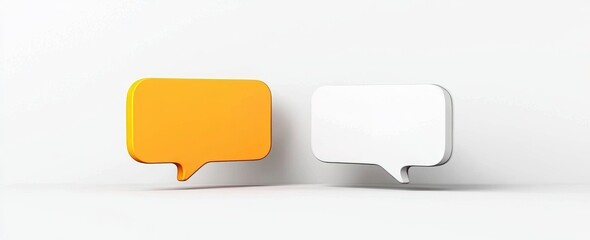 A large collection of 3D rendered speech bubbles, isolated on a background, featuring white chat message icons in shapes like cloud, heart, star, cube, balloon, square, round, and rectangular. This