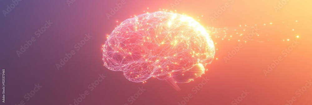 Leinwandbilder An illuminated brain made of tiny light points and lines symbolizes neural connections, offering ample copy space for additional text. Generative AI