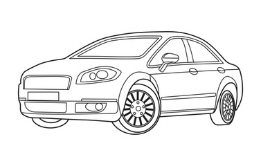 Outline car vector drawing concept design.Vehicle outline sketch illustration isolated on white background.car line art for coloring book.Car icon set.Transport symbol.Vector illustration.