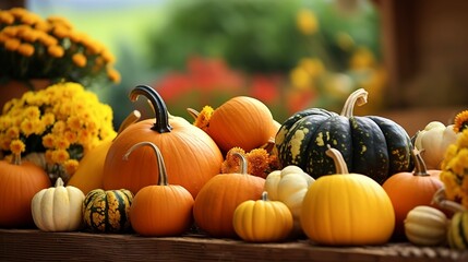 A photo of displays of colorful pumpkins and gourds