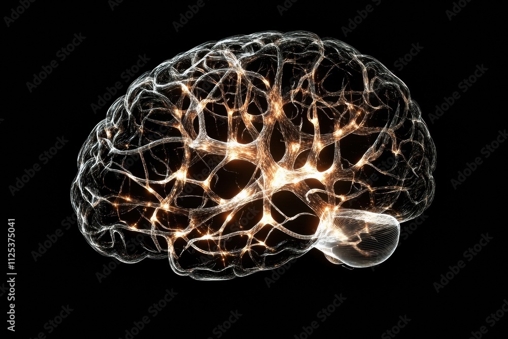 Poster Abstract illustration showcases a human brain composed of glowing neural networks and synapses, featuring ample space for text insertion. Generative AI