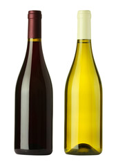 Bottles with different wines isolated on white, set