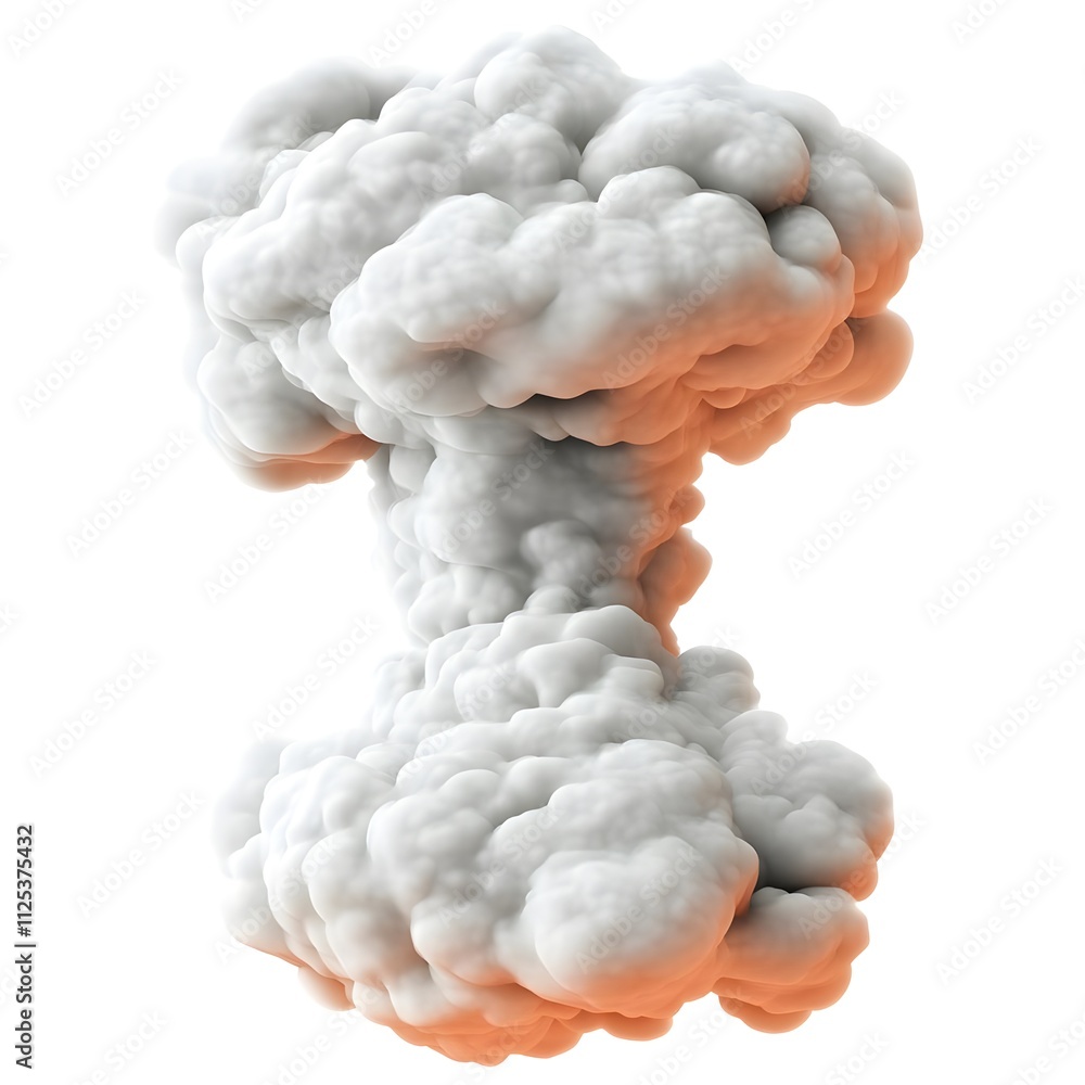Poster realistic explosion cloud rendered in 3d with dynamic shape and soft edges, emitting white and light