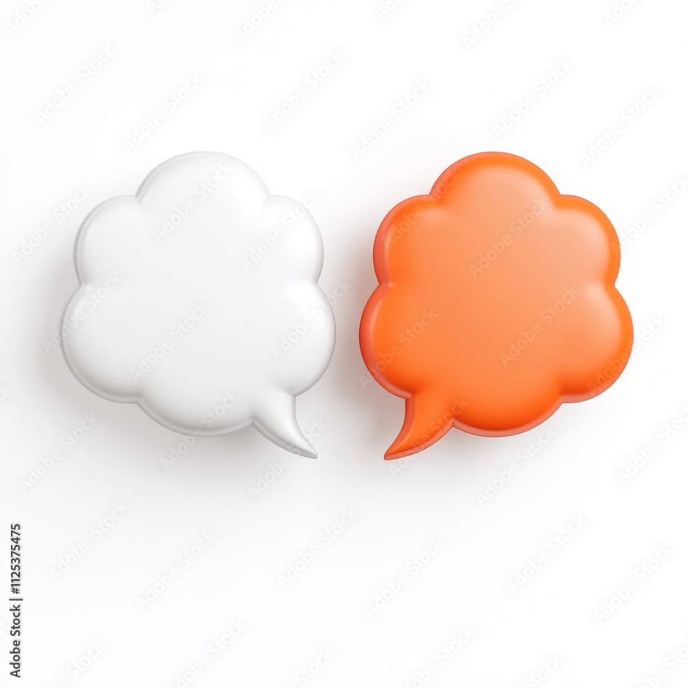 Aufkleber three-dimensional icon of a double chat text conversation with an orange round bubble.
