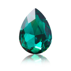 One teal shiny gemstone isolated on white