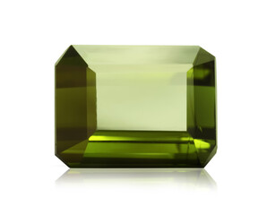 One green shiny gemstone isolated on white