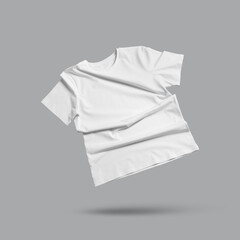 White t-shirt in air on grey background