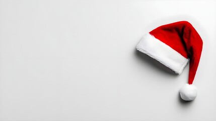 Festive Santa Hat on a Plain Background Ideal for Holiday Celebrations, Christmas Events, Winter Parties, and Seasonal Decorations Capturing Cheerful Spirit of the Season