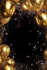 A vertical celebration frame with metallic gold balloons and a dark background, perfect for sale or grand opening banners. -