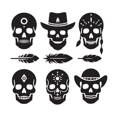 Skull silhouettes set vector illustration