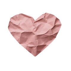 Crumpled pink paper heart symbolizing love. PNG