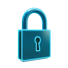 Glossy blue padlock with glowing edges. PNG
