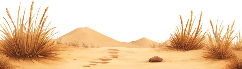 Scenic desert landscape with sandy hills. PNG