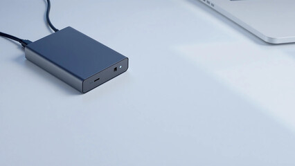 Fototapeta premium External Hard Drive Connected to Laptop