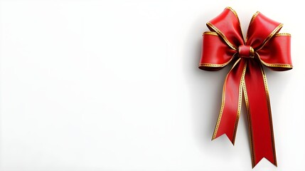 Elegant Red Bow with Golden Trim on a White Background Ideal for Gift Wrapping and Celebratory Occasions, Symbolizing Joy and Festivity in Holiday Decor