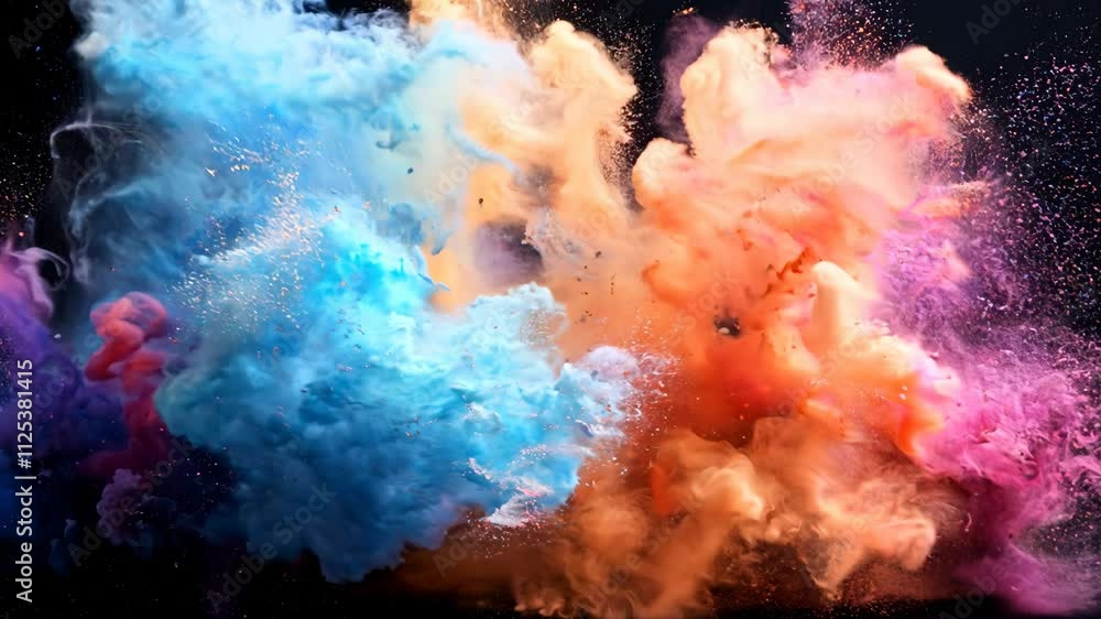 Poster a colorful explosion of smoke and dust. the colors are bright and vibrant, creating a sense of energ