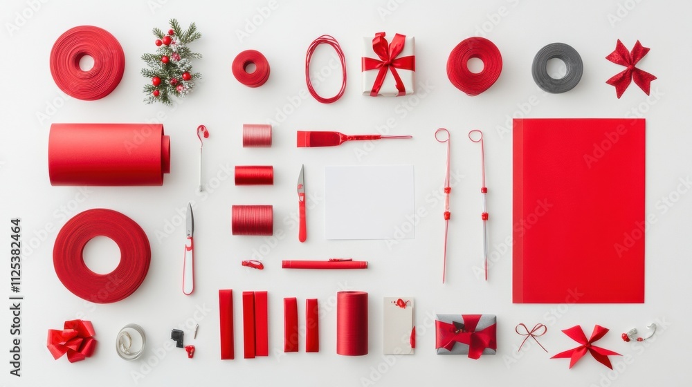 Aufkleber Brightly arranged wrapping paper, ribbons, and cards create a cheerful setup, featuring plenty of space to add personalized notes. Generative AI