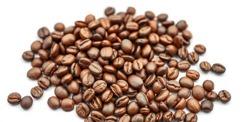 Fototapeta premium A close-up view of high-quality coffee beans isolated on a white background, ideal for coffee shop flyers or websites, websites, high-quality