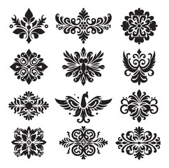Ornament silhouette set vector illustration