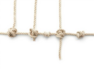 Four pieces of rope in various knots creating a unique pattern, design, creativity