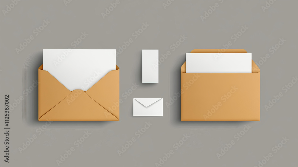 Poster white envelope dl and square template. vector realistic mockup of blank closed and open envelopes, l