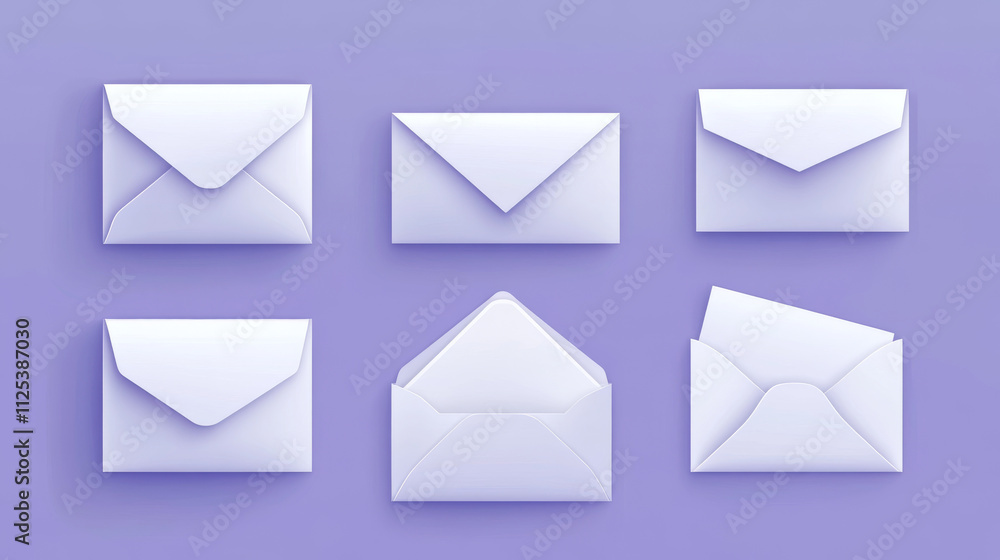 Poster white envelope dl and square template. vector realistic mockup of blank closed and open envelopes, l
