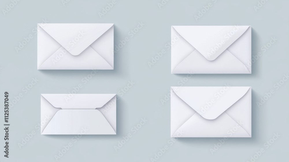 Poster white envelope dl and square template. vector realistic mockup of blank closed and open envelopes, l