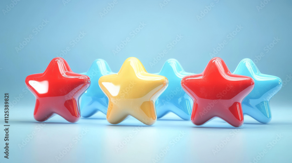Poster game icon of rating star changing colors from red to blue. vector sprite sheet with rank button. car