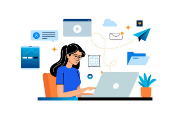 Girl working at her laptop.