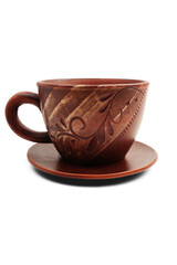 Brown clay cup isolated on a transparent background