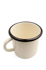 White empty enamel cup isolated on a transparent background
