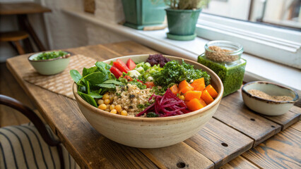 Vibrant and Healthy Quinoa Salad Bowl with Roasted Vegetables and Chickpeas