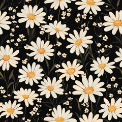 Daisies flowers plants floral blooming botanical seamless pattern ornament design, tile