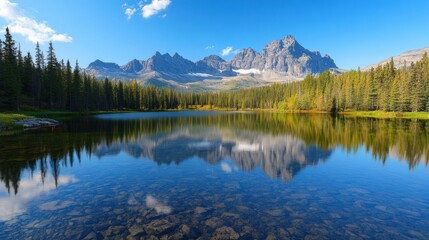 Mountain lake reflection in autumn.