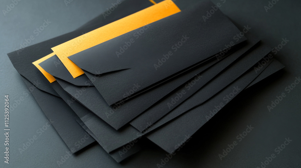 Poster black envelopes template set. blank closed and open craft paper covers various size, letter package 