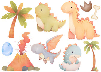 Naklejka premium Cute Cartoon Dinosaurs Clipart