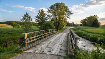 Serene Countryside Bridge at Sunset
