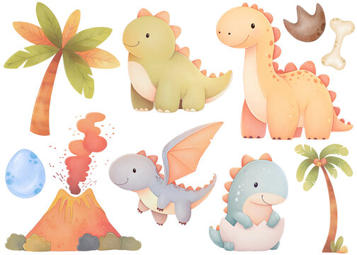 Cute Cartoon Dinosaurs Clipart