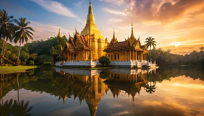 Fototapeta premium temple si sanphet at sunset