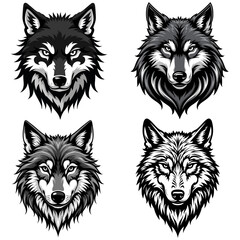 Black and white wolf face mascot logo vector illustration set
