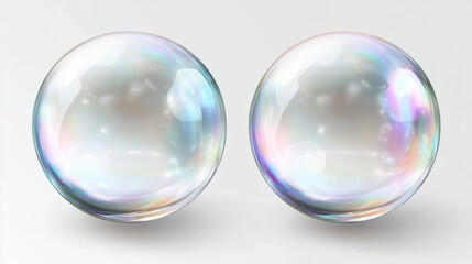 Soap bubbles set isolated on transparent background. Vector realistic illustration of glossy shampoo and water balls with light reflection on iridescent surface, laundry or bathroom design element