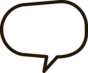 Simple black outline of a rounded empty speech bubble pointing downwards, symbolizing conversation, discussions, and the expression of thoughts or ideas