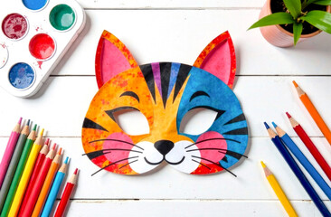 Mask for carnival or for quadrober painted with paints. Quadrober, youth direction.