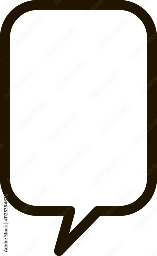 Poster simple black outline of a rounded rectangular speech bubble with a pointed tail extending downwards,