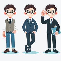 Vector collection of a young businessman with cute and flat designs