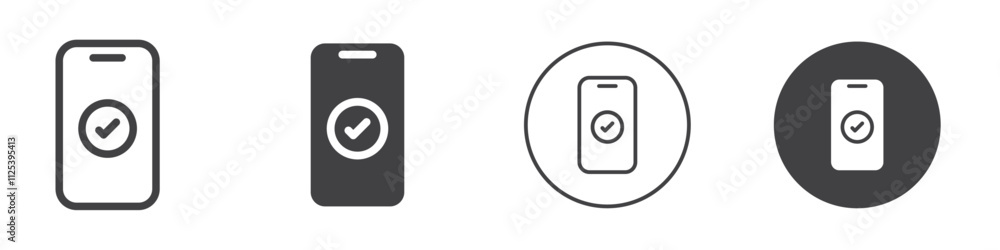 Poster mobile phone with check mark icon simple outline vector logo
