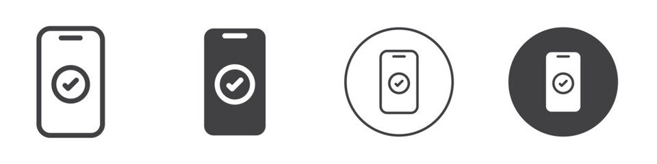 Mobile phone with check mark icon Simple outline vector logo