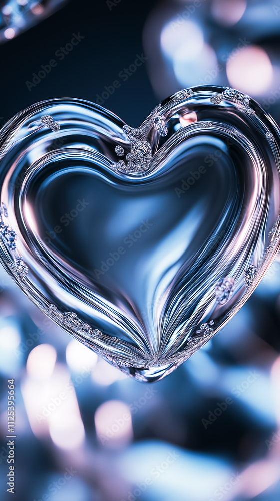 Poster a stunning heart shape created by liquid mercury showcases captivating reflections and fluid dynamic