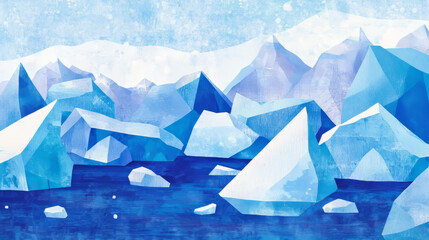 Ice floe blocks of different shape for north pole landscape. Cartoon vector illustration set of blue frozen glacier and snow crystal cube. Broken iceberg freeze chunk floating in sea or ocean.