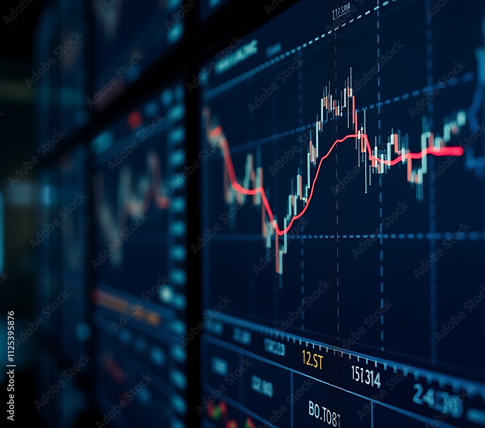 Poster stock market data displayed on an led screen with a chart for business analysis and decision making 